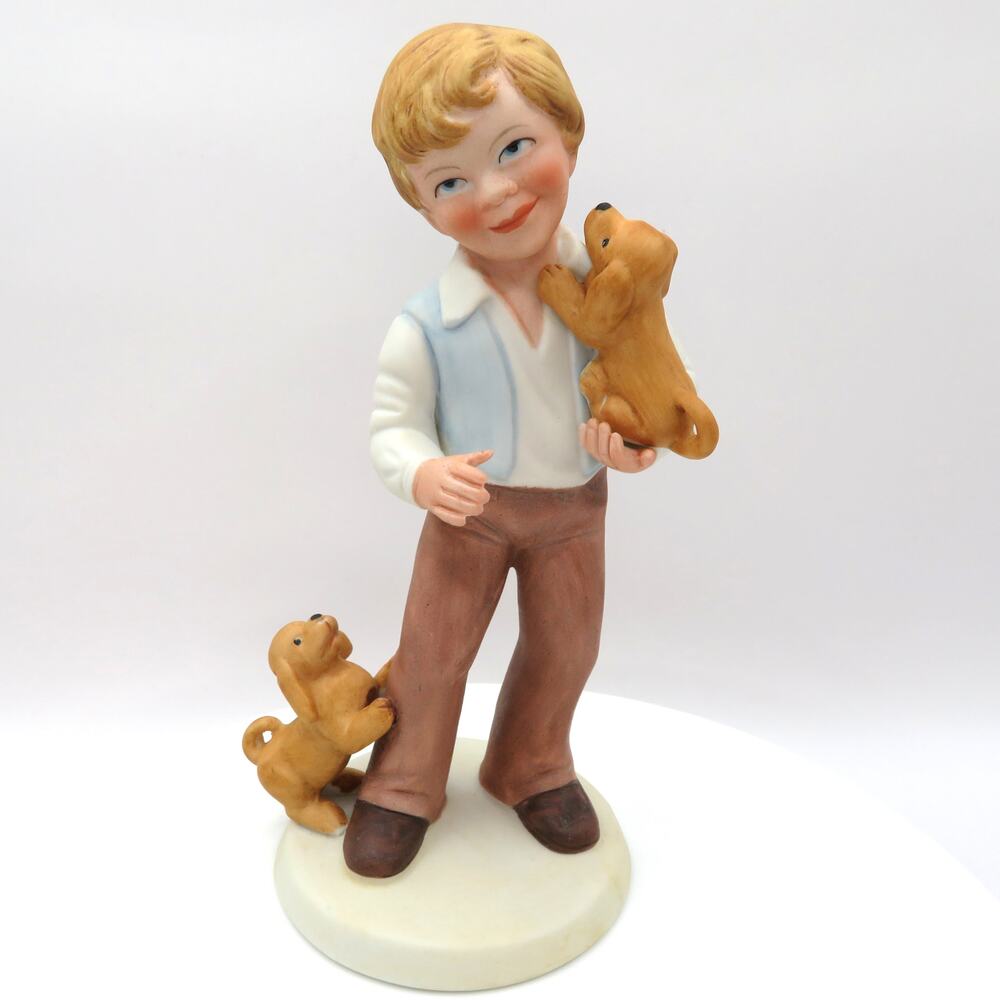 Vintage Avon Best Friends Porcelain Figurine Boy with Two Puppies Figurine 1981